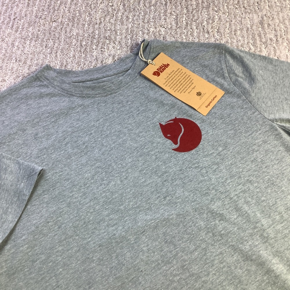 Fjallraven Fox Boxy Logo Tee Grey Organic Cotton T-Shirt‎ Womens Size M NWT